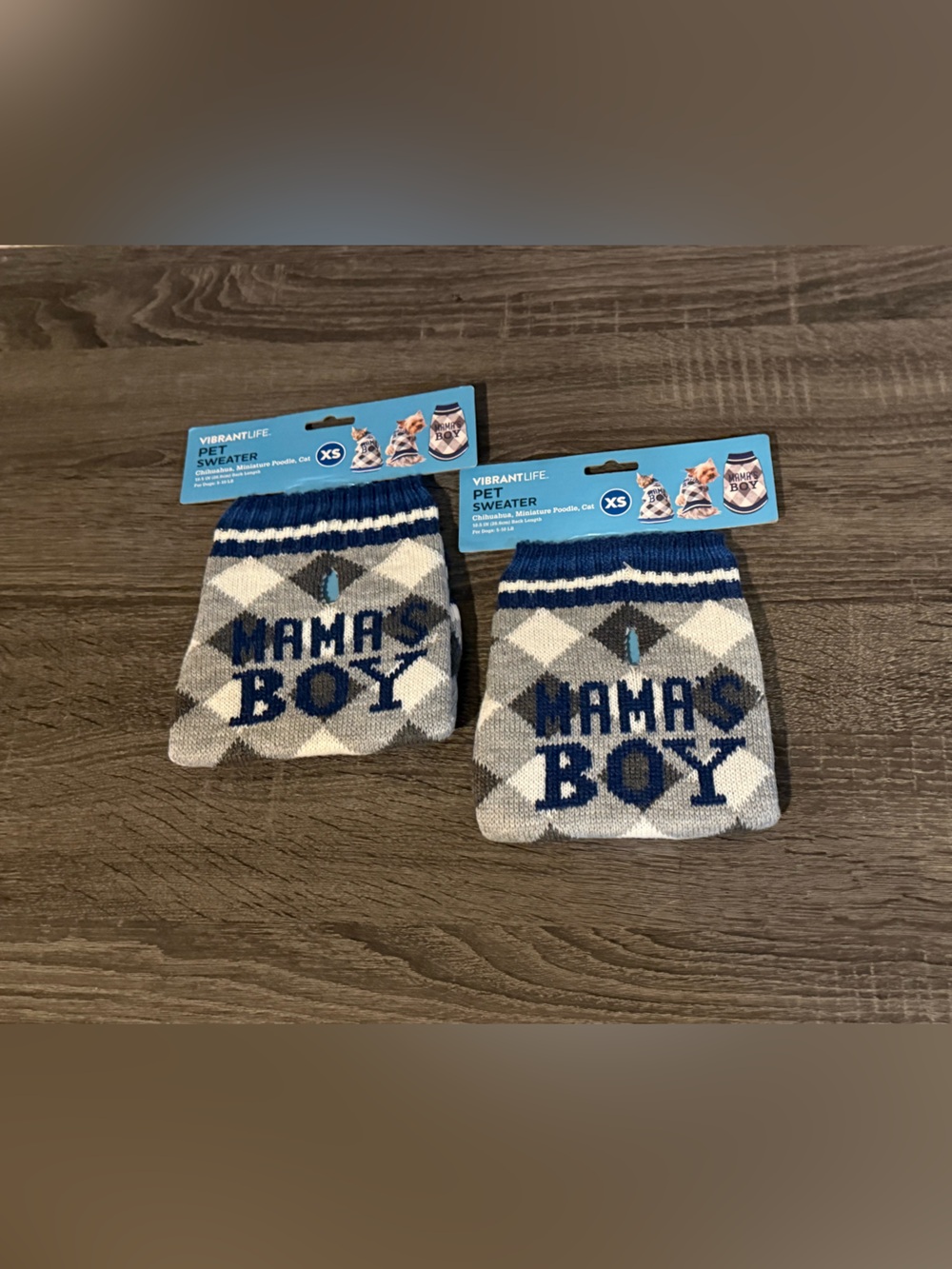 Mama's Boy Knit Pet Sweater - Blue, Gray & White (2)